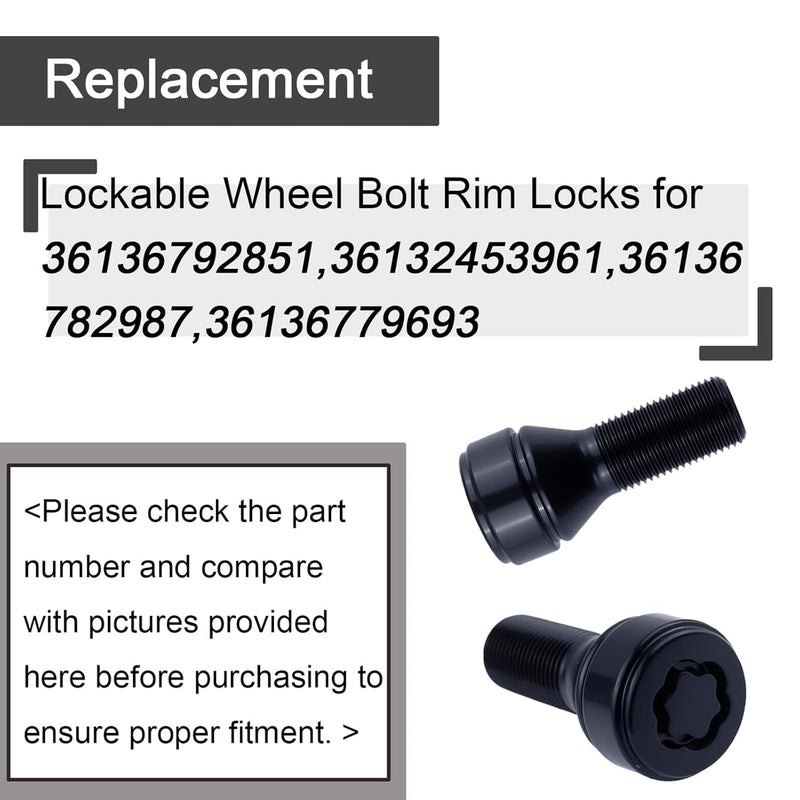 repustor Lockable Wheel Bolt Rim Locks Compatible with BMW 228i 328d 328i 335i 428i 435i 528i 535d 535i 650i X1 X2 X3 X4 X5 X6 X7 Z4 M2 M3 M4,Replace for 36136792851 - Image 5